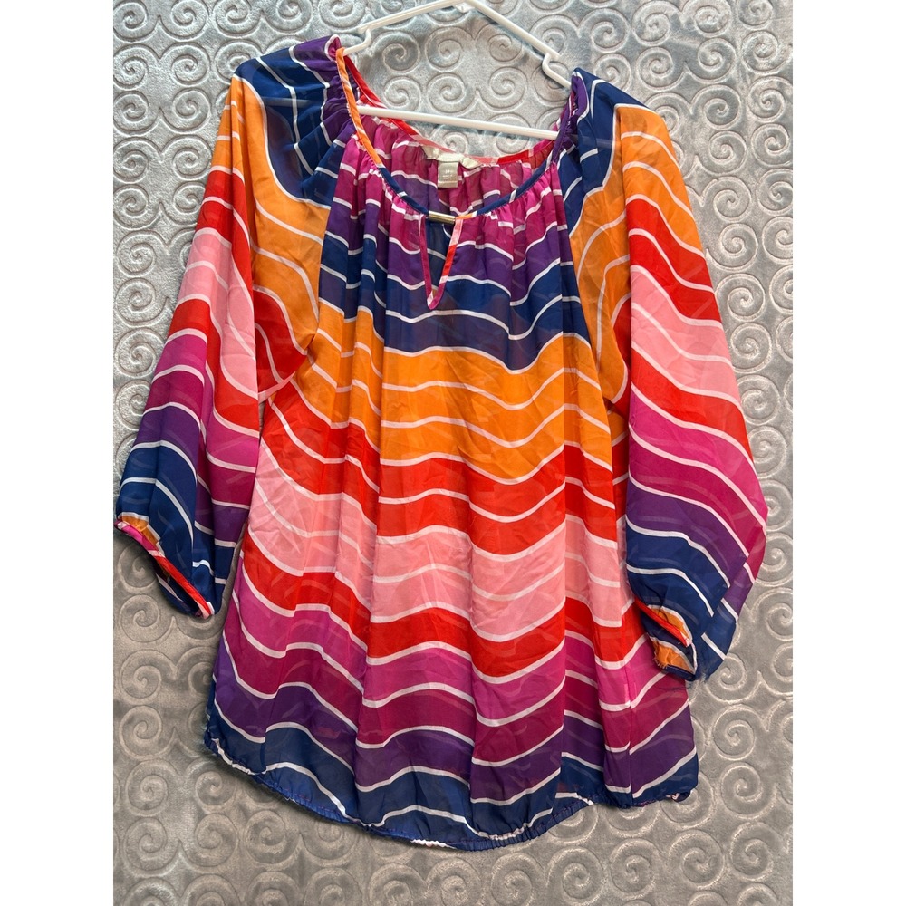 Banana Republic Womens Top M Multicolor Striped 3/4 Sleeve Blouse